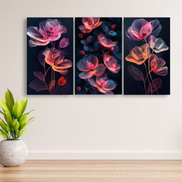 Set of 3 Floral Wooden Wall Art Frames (8x11 Inches)