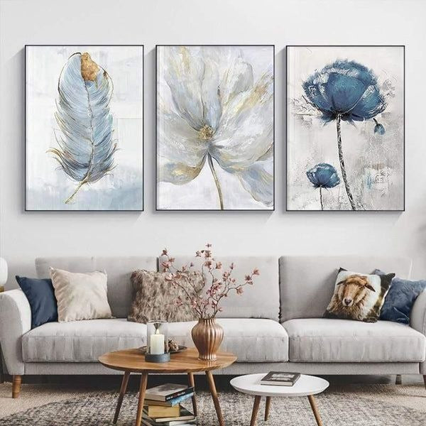 Set of 3 Fresh Posters – Flowers & Feather (8x11 Inches)