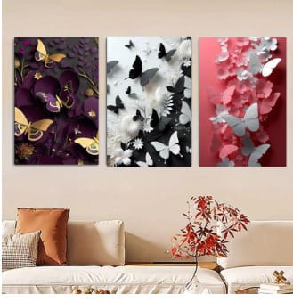 Set of 3 Butterfly Wooden Wall Art Frames (8x11 Inches)