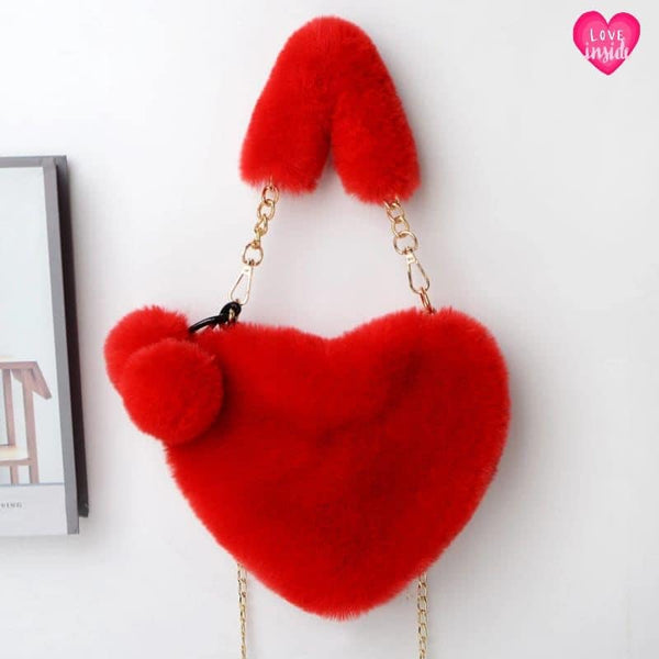 Fluffy Faux Fur Heart Bag