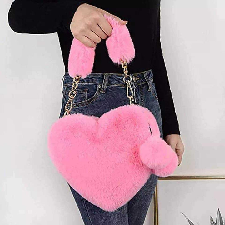 Fluffy Faux Fur Heart Bag - Shopcraving