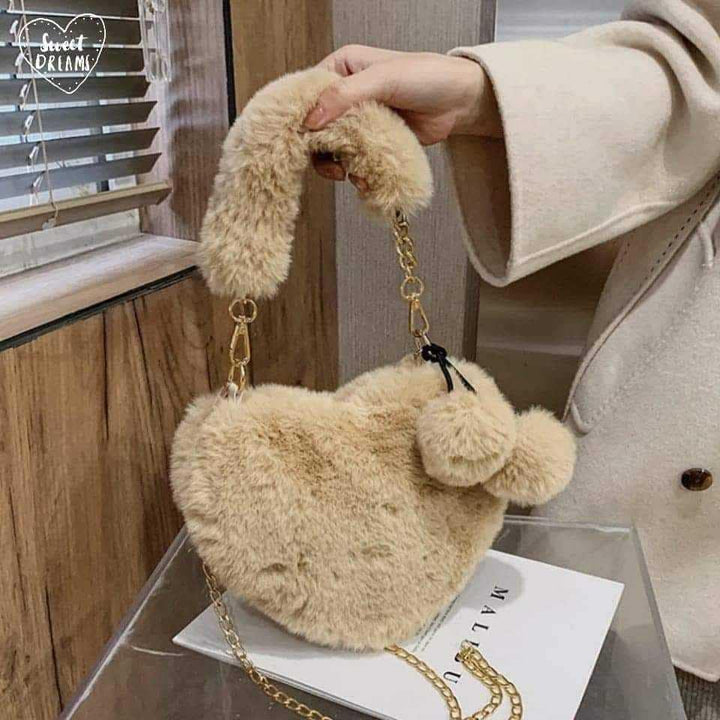 Fluffy Faux Fur Heart Bag - Shopcraving