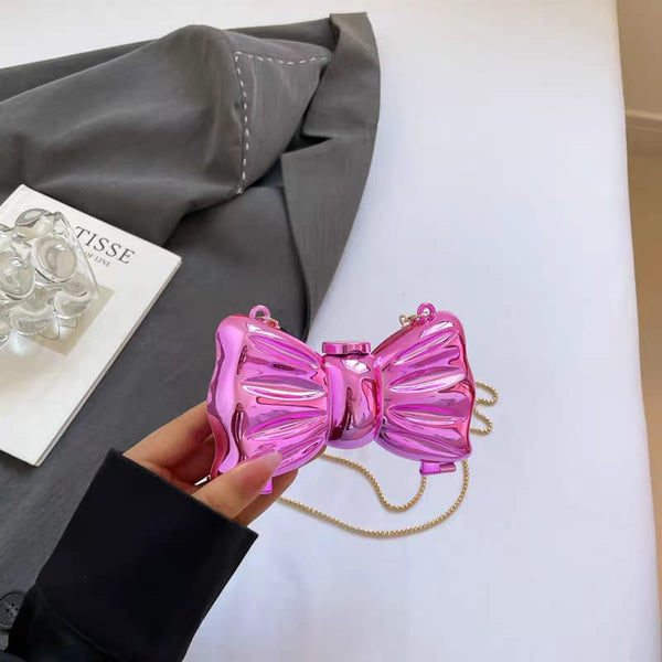 Mini Bow Metallic Party Clutch Purse